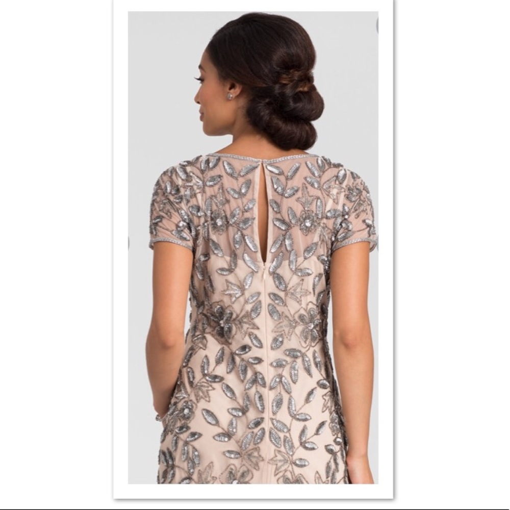 Adrianna Papell plus size beaded floral godet short sleeves long gown - Picture 5 of 16